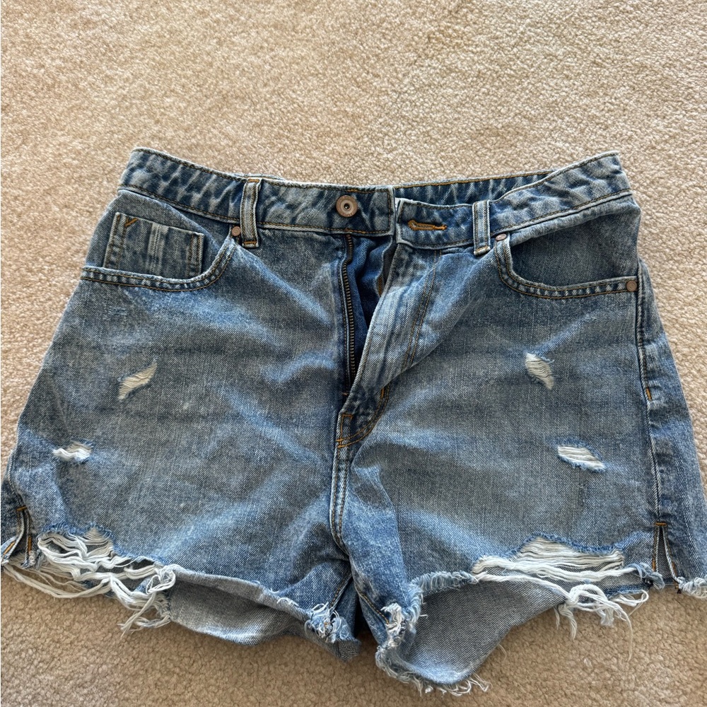 Zara Light Blue Distressed Denim Cutoff Shorts